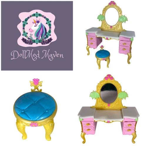 DollMod Maven🦄 2007 Barbie ISLAND PRINCESS Doll Vanity Stool Chair Playset Lot