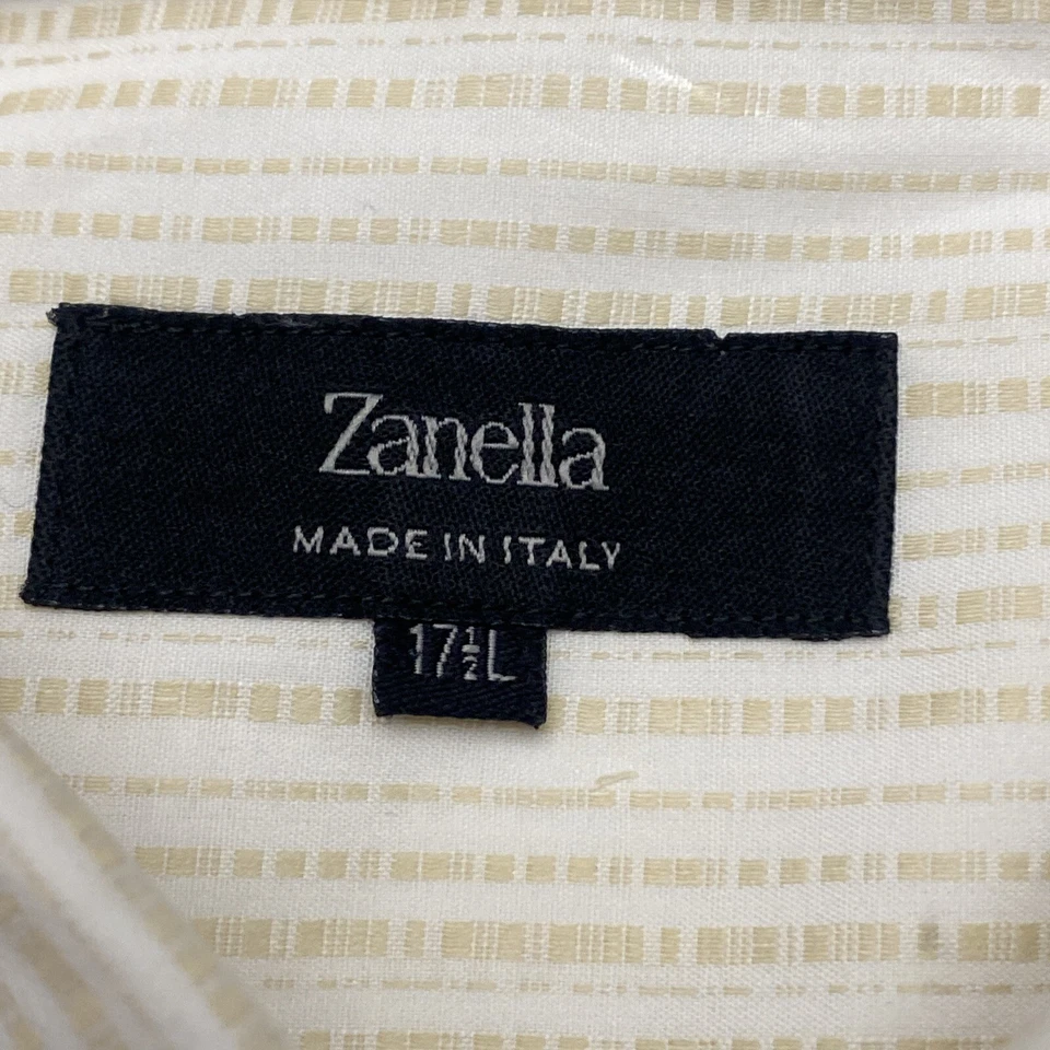 Camisa Zanella Para Hombre Cuello Extendido Abotonada Algodón Blanco Dorado Rayas Talla 17.5 L Foto 2 de 4