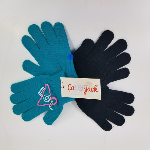 Cat & Jack Gloves Green Black Warm Stretch Heart Girls Toddler One Size 2-Pack - Picture 6 of 12