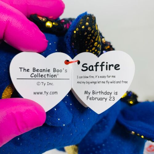 TY Beanie Boos "SAFFIRE" El Brillante Zafiro Dragón Azul Peluche Escalas Doradas - Imagen 10 de 12