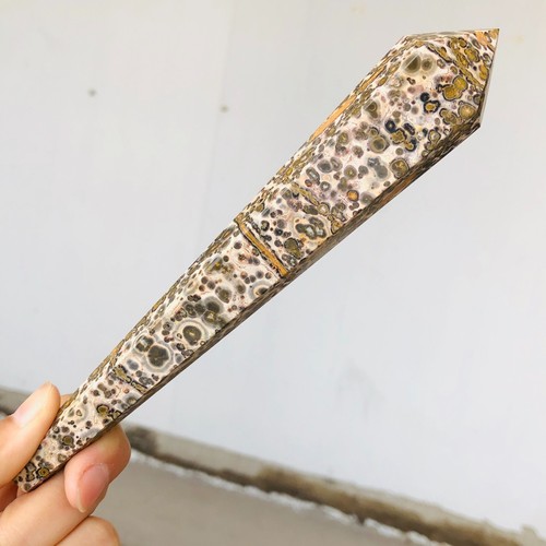 150g Natural Leopard stone Crystal Quartz Wand Point Reiki Mineral Healing R419 - Picture 6 of 21