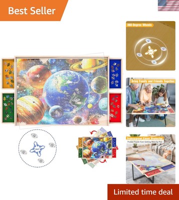 Portable 30'' x 22'' Puzzle Organizer with Protective Cover & Rotatable Design