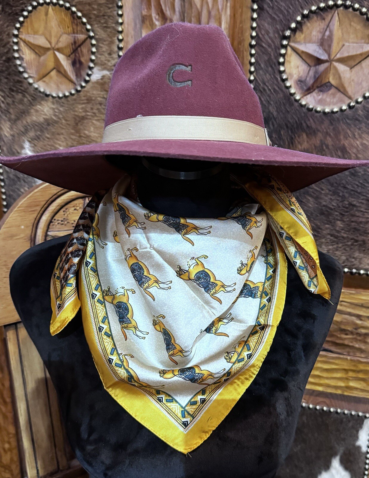 Wild Rag Scarf Yellow With Horses And Paisley Design