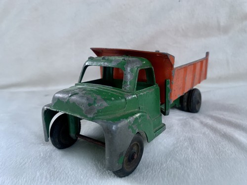 VINTAGE STRUCTO Green and Orange BED Dump TRUCK 1960'S-PRESSED STEEL - Picture 4 of 19