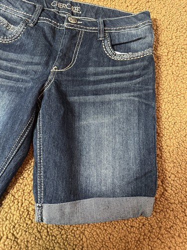 Cherokee Girls'Bermuda Jean Shorts Sz XL (Blue w BLING & Embroidery) - Picture 8 of 15