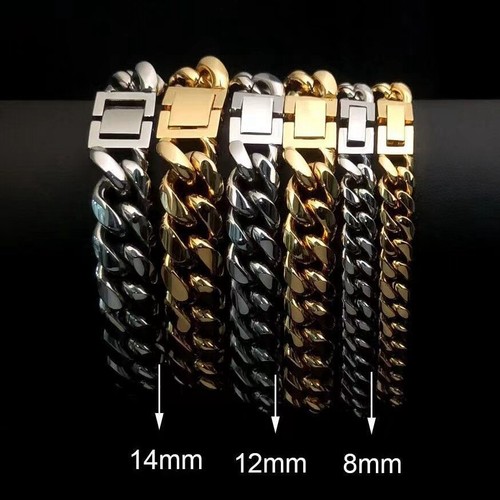 8-14 mm Voll Edelstahl Miami Hip Hop Kubanische Kette Halskette oder Armband - Bild 5 von 13