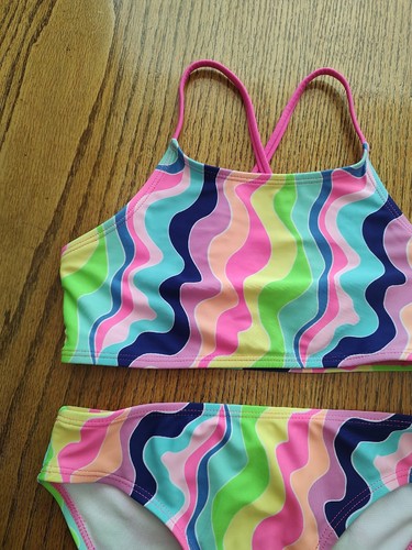 Girls Size 7 2 Piece Bikini Rainbow Colors Striped Swim Wear Unbranded Summer - Picture 4 of 12