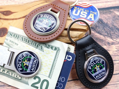 Vtg. AUSTIN TEXAS POLICE DEPARTMENT GENUINE LEATHER KEY FOB CHAIN RING TRUCK - Picture 6 of 7
