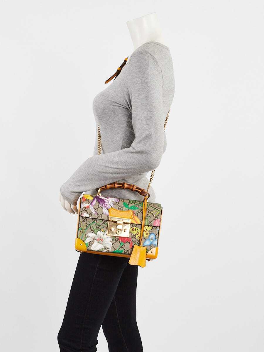 Gucci Yellow Leather Flora Printed GG Supreme Canvas Small Gucci Yellow Leather Flora Printed GG Supreme Canvas Small