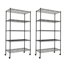 5-Shelf Storage Shelving Unit 1250lbs Loading Capacity Wire Rack Black 2 Pack