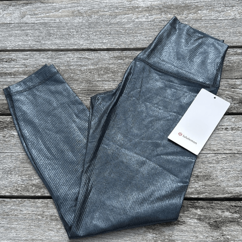 Lululemon Align High-Rise Ribbed Pant 25" Shine Foil Black Night SIZE 6 NWT
