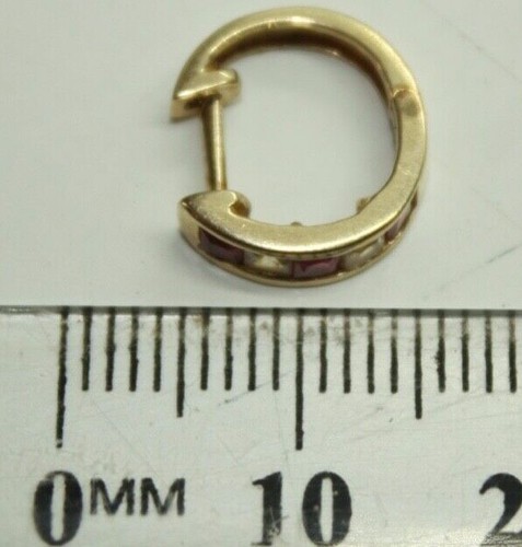 100% Genuine 10k Solid Yellow Gold CZ and Rubies Hoop Earrings Latch Back Lock - Picture 7 of 12