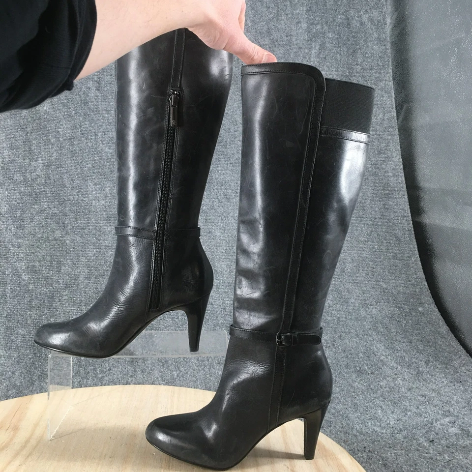 Botas Circa Joan & David para mujer 5 M Hadlie altas hasta la rodilla tacón de cuero negro Foto 2 de 4