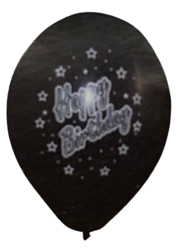 Happy Birthday Black And Silver Latex Balloons x6