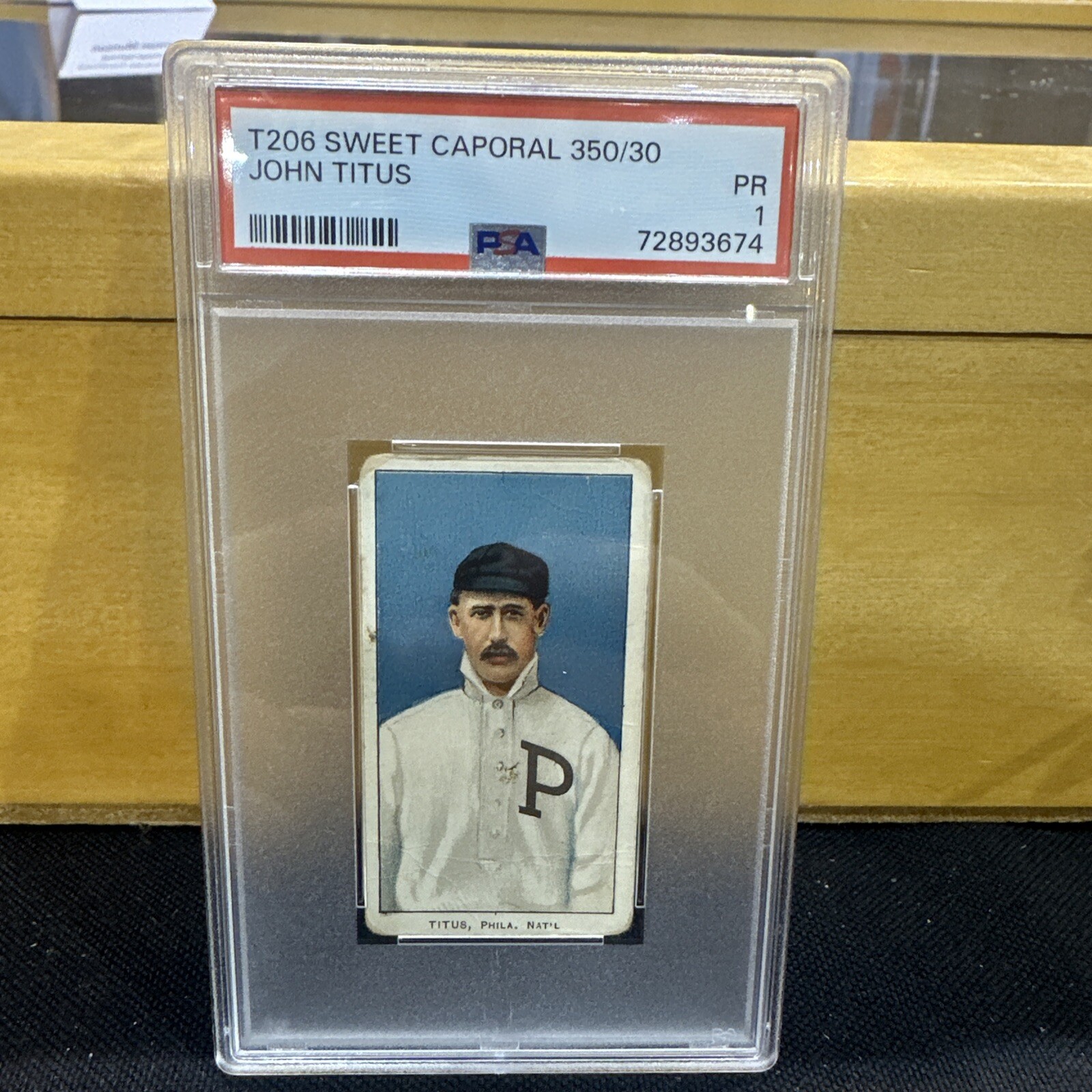 1910 T206 SC350 JOHN TITUS Philadelphia Phillies PSA 1 looks better mustache man
