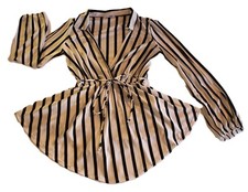 Fashion Nova Black & White Striped Women's Skort Romper - Split Sleeves - Size 8