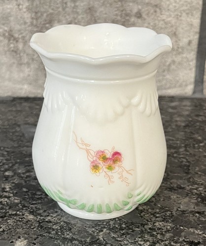 Vintage White Milk Glass Vase with Hand Painted Pink & Yellow Floral Motif - Picture 3 of 6
