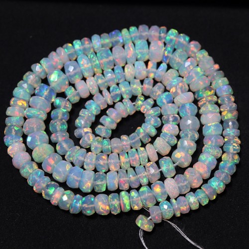 AAAA Natural Multi Fire Ethiopian White Opal Rondelle 18" Beads For Necklace - Picture 3 of 12