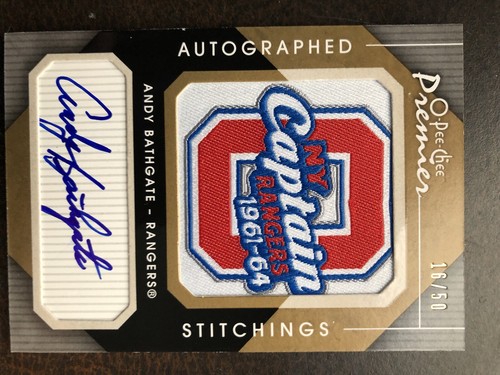 Andy Bathgate NY Rangers 07-08 O-Pee-Chee Premier Captain Stitching's Auto.
