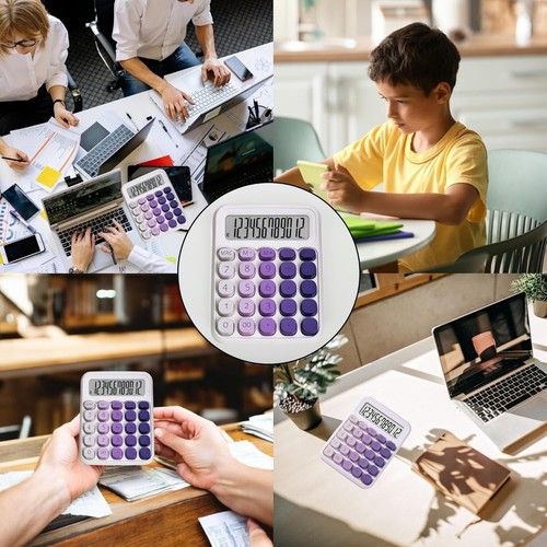 RATAVA Colorful Silent Mechanical Calculator Cute 12 Digit Large ( Purple ) - Picture 6 of 7