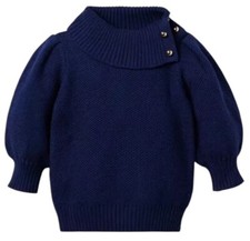 Janie Jack EAST SIDE Merchant Marine Navy Sweater Gold Buttons Cowl Neck SIZE 4