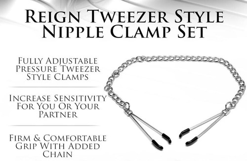 Nipple Clamps Tweezer Breast tit Play Bondage with Chain Pinch Adjustable - Picture 2 of 12