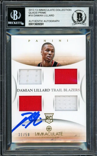 Damian Lillard Auto 2012-13 Panini Immaculate Quad Patch RC 31/50 Beckett