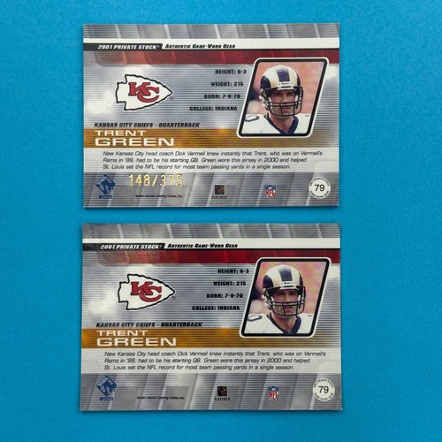 2001 Pacific Private Stock Ingranaggio indossato dal gioco #79 Trent Green 148/375 Rams Chiefs x2 - Foto 2 di 4