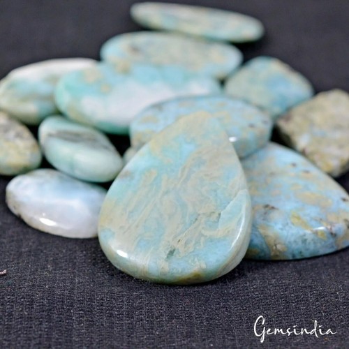 Lote de 13 piedras preciosas sueltas cabujón mezcla cabujón natural dominicano Larimar 25-36 mm 530 quilates - Imagen 5 de 6