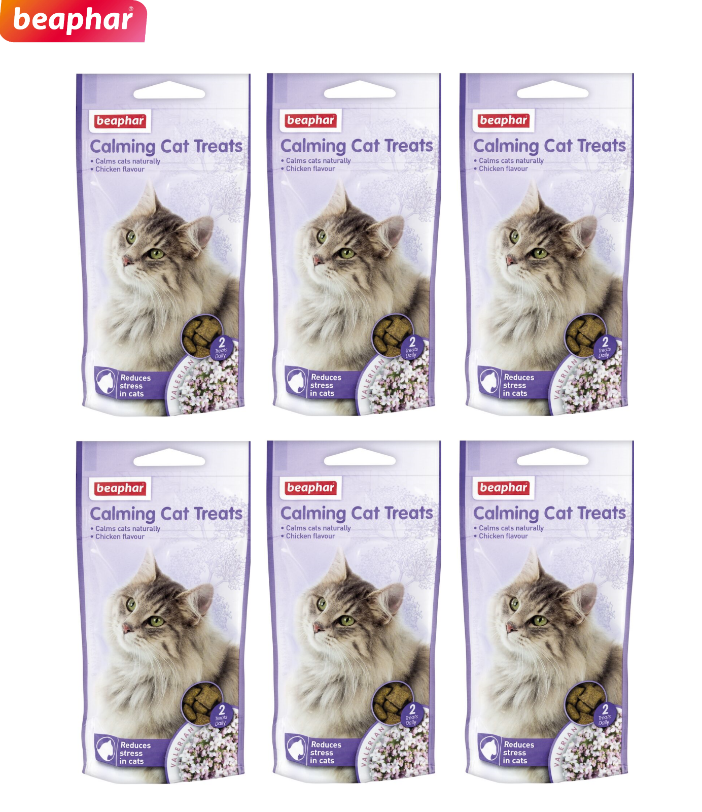 6X BEAPHAR CALMING CAT TREATS CHICKEN FLAVOUR NATURAL CALMING REDUCE STRESS 35G