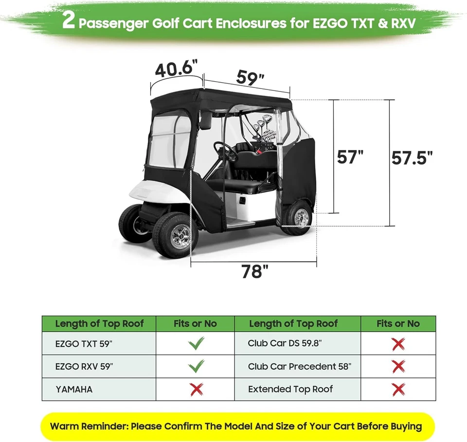 Carcasa de carro de golf para EZGO TXT RXV 2 pasajeros, 600D cubierta de conducción impermeable Foto 2 de 4