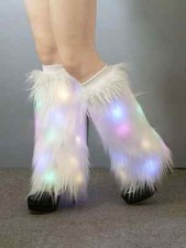 Light Up Leg Warmers Festivals White Fuzzy Boot Cover