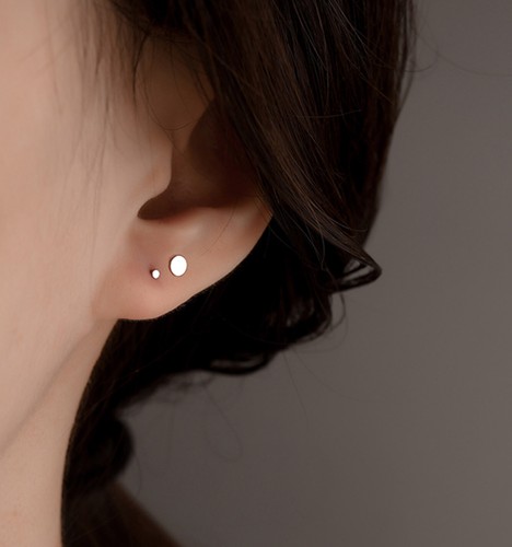 Sterling Silver Solid Small Plain Round Disc Lady Mens Kid Earring Piercing Stud - Picture 8 of 16