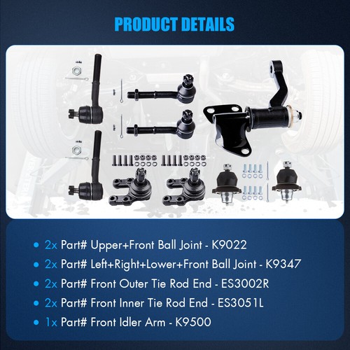 9pcs Front Ball Joints Tie Rod Idler Arm For 1986-1994 Nissan D21 Pathfinder - Picture 3 of 23