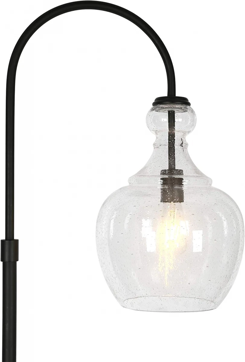 Verona Arc Floor Lamp with Glass Shade in Blackened Seeded Bronze