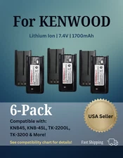 6x Li-Ion 1700mAh Batteries for KNB-45L Kenwood Radios TK2212L TK3202E TK-3212
