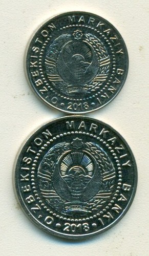 2 MONETE NON CIRCOLATE dall'UZBEKISTAN - 100 e 500 SOM (ENTRAMBE DATABILI 2018)