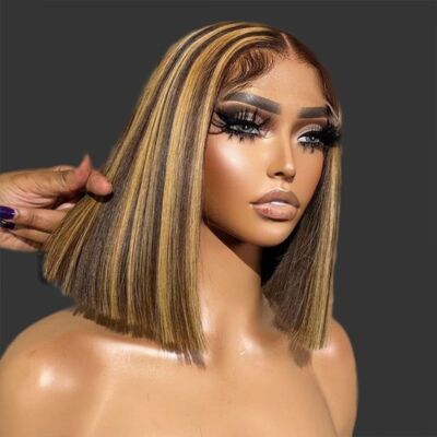 Gray Highlight Short Bob Lace Front Human Hair Wigs for