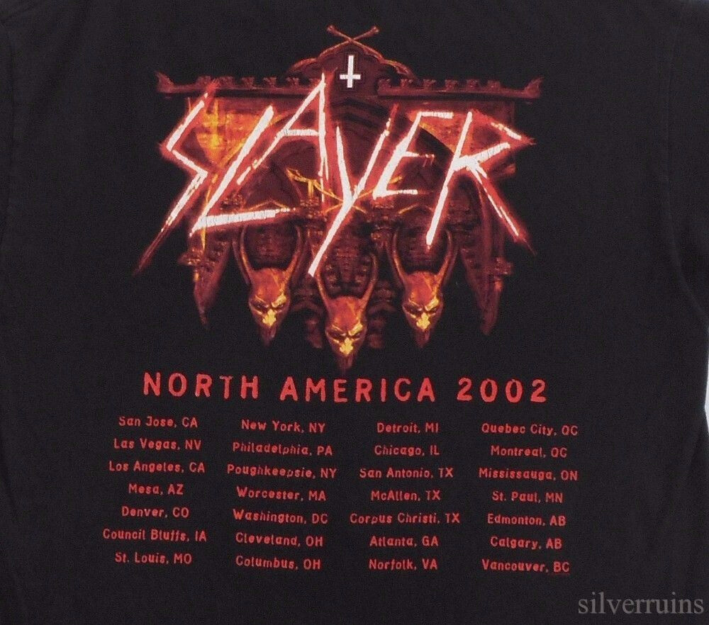 Slayer Vintage T Shirt 2002 North American Tour Cities Y2K Concert 