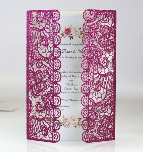 Glitter Laser Cut with Ribbon Wedding Invitation Card Valentine's Day Greeting - Picture 36 of 36