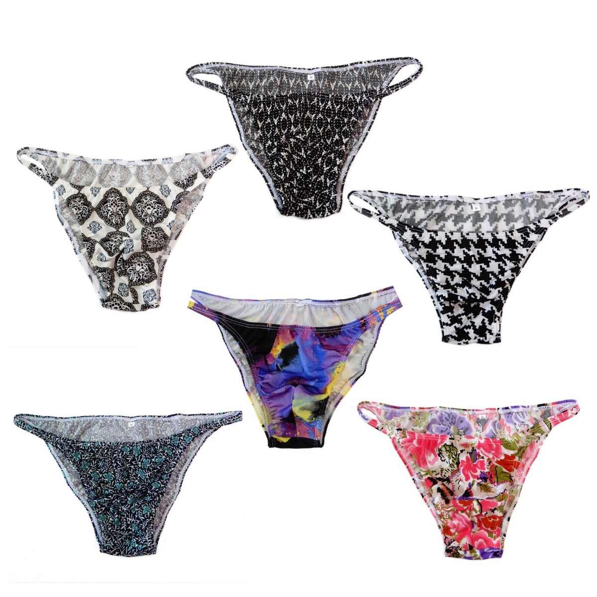 Men's Floral Print String Bikini – Soft Jersey, Narrow Waist, Size ML, Multicolor