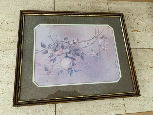 Framed Japanese SIGNED WOODBLOCK PRINT Butterfly & Fruit (Pear) - Picture 5 of 12