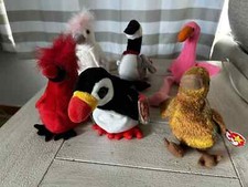 Lot Of 6 TY Bird Beanie Babies cardinal goose puffin kiwi cockatoo