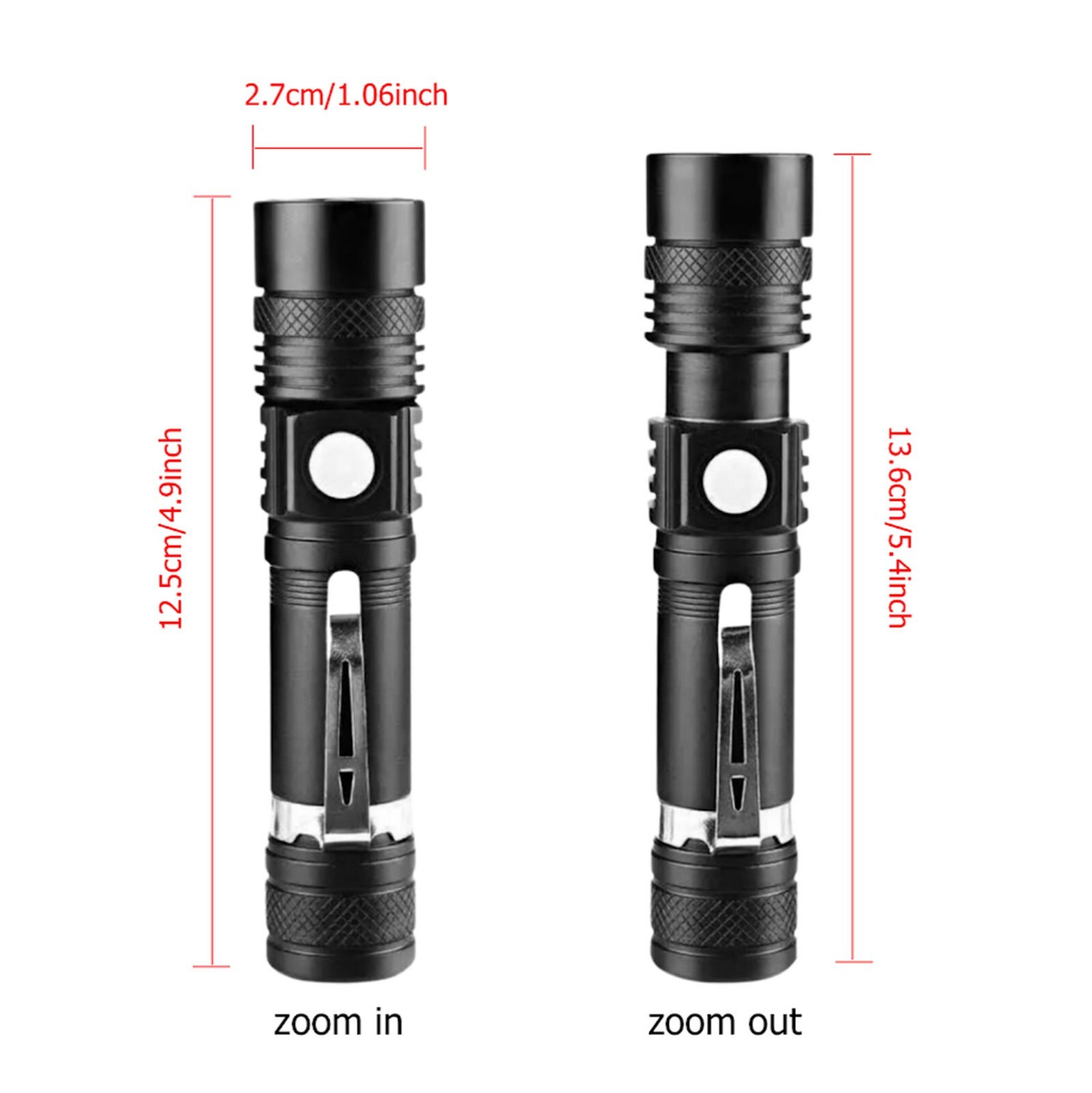 Super Bright LED Tactical Flashlight Zoomable Rechargeable USB Adjustable 3 Mode - Picture 24 of 24