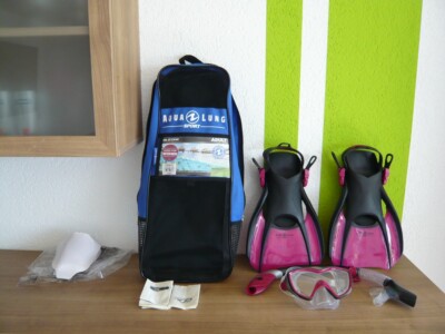AQUA LUNG---Schnorchel-Set---Damen---Schwarz/pink--Größe M/7-10/40-44--wie ''NEU''