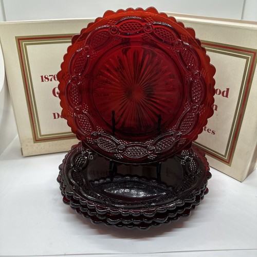 Juego De 4 Platos AVON De Colección 71/4 Pulgadas Ensalada Postre Cape Cod Rubí Vidrio Rojo Nuevo De Lote Antiguo - Imagen 4 de 13