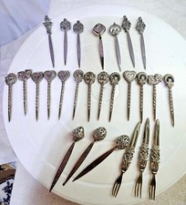 Lot of 26 -Appetizer Picks/ Cocktail Forks Filigree Heart Mask Design Silvertone