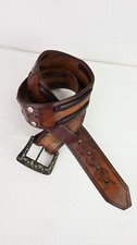 Vintage hand tooled medium strap belt in whiskey/chocolate size M/L