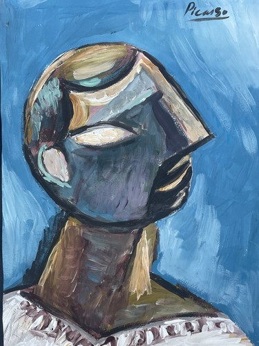 Picasso Pablo Original Painting Kunstwerk Malerei Portrait Arte Man Blue Art A23 - Picture 2 of 8