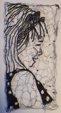 Original framed artwork, unique portrait of a girl made from textile threads